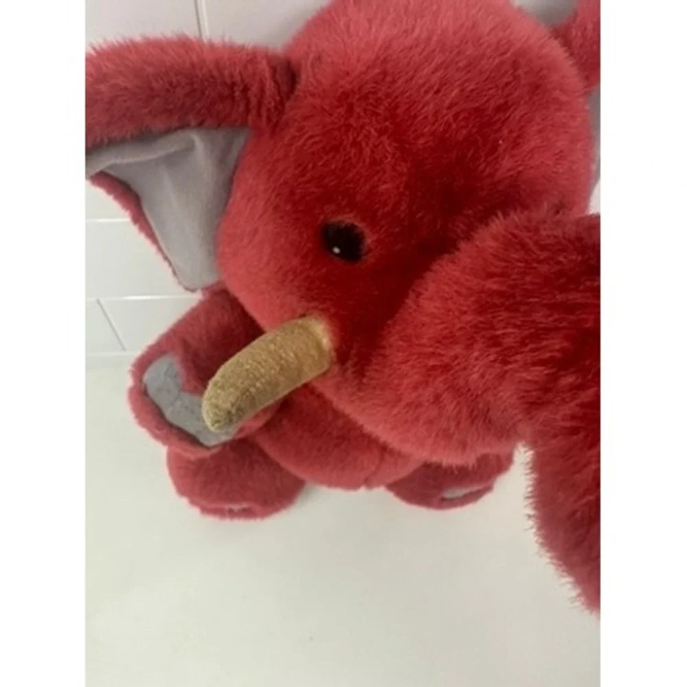 Vintage Red‎ Elephant Plush Stuffed Animal Gold Tusks 13 Inch